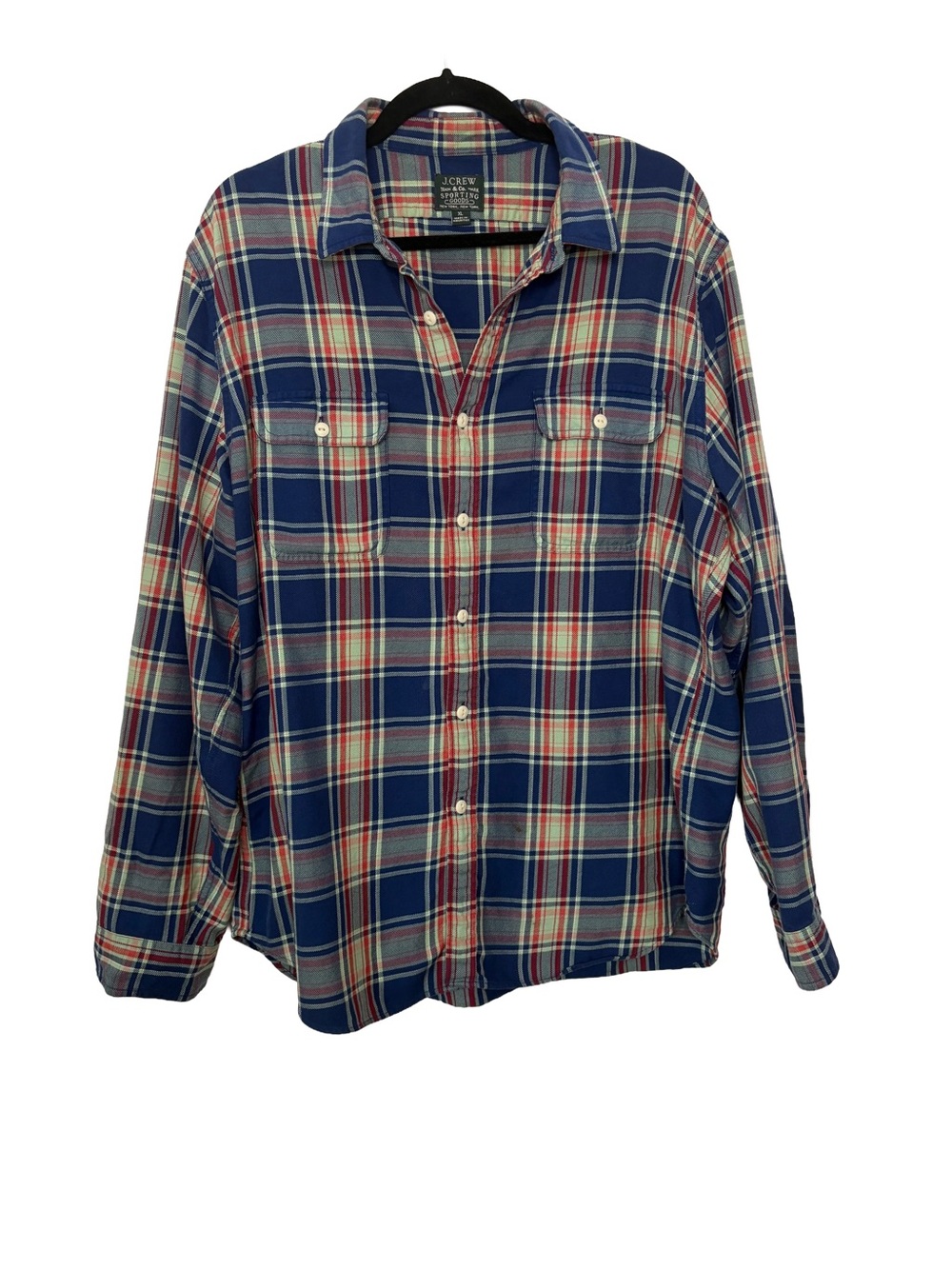 Vintage 90s J.Crew Men’s Blue Plaid Button-Up Shirt